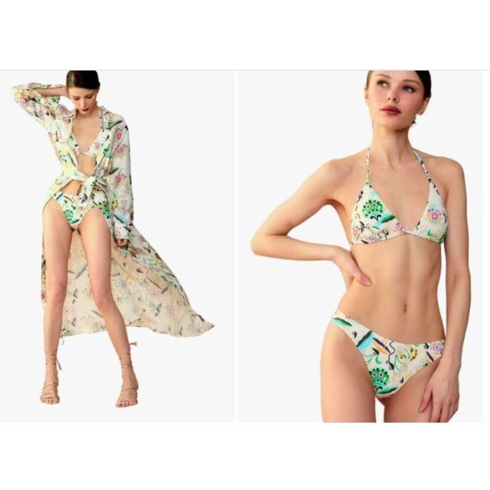Cynthia Rowley Women's Cheeky Bikini Bottom White Floral Sz S NWT 105